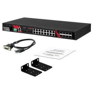 Antaira LMX-2812G-4X8S (-T) 28-Port Managed Gigabit Ethernet Switch, 16 Gigabit Ethernet, 4 1G/2.5G/10G SFP+ Slots, 8 Gigabit SFP slots